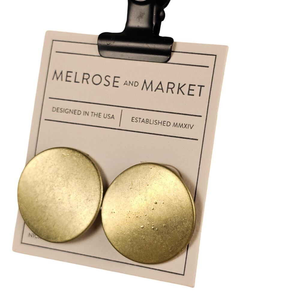 Melrose and Market Gold Tone Round Disc Stud Earrings Matte Finish 1 inch wide